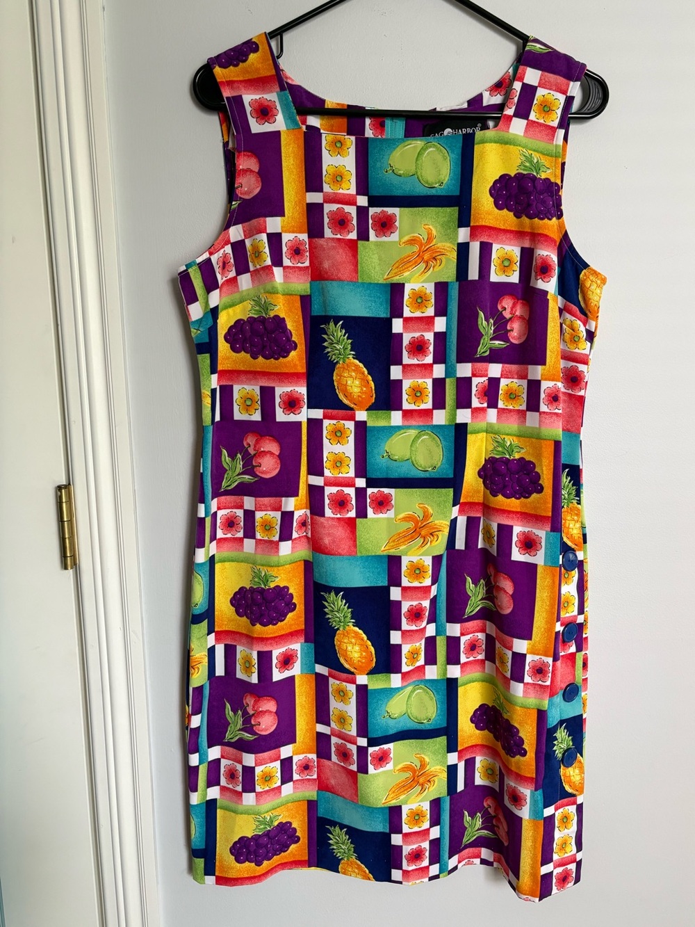 Vintage Sag Harbor Fruit Print Sleeveless Mini Dress
